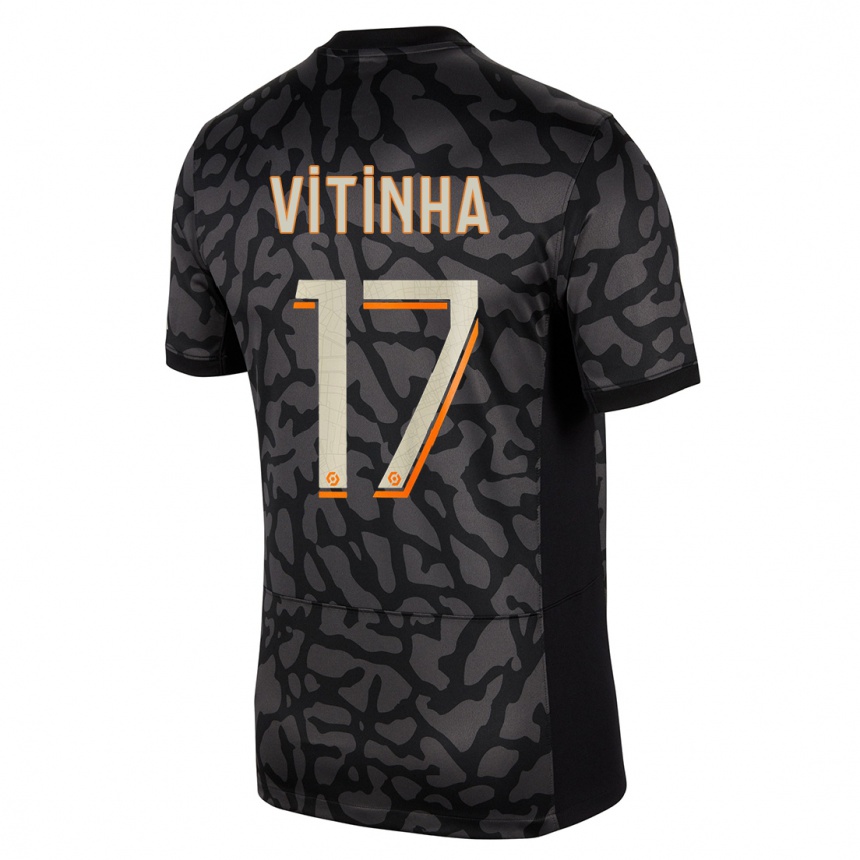 Niño Fútbol Camiseta Vitinha #17 Negro Equipación Tercera 2023/24 Perú