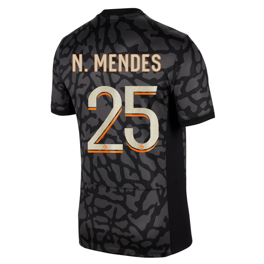 Niño Fútbol Camiseta Nuno Mendes #25 Negro Equipación Tercera 2023/24 Perú