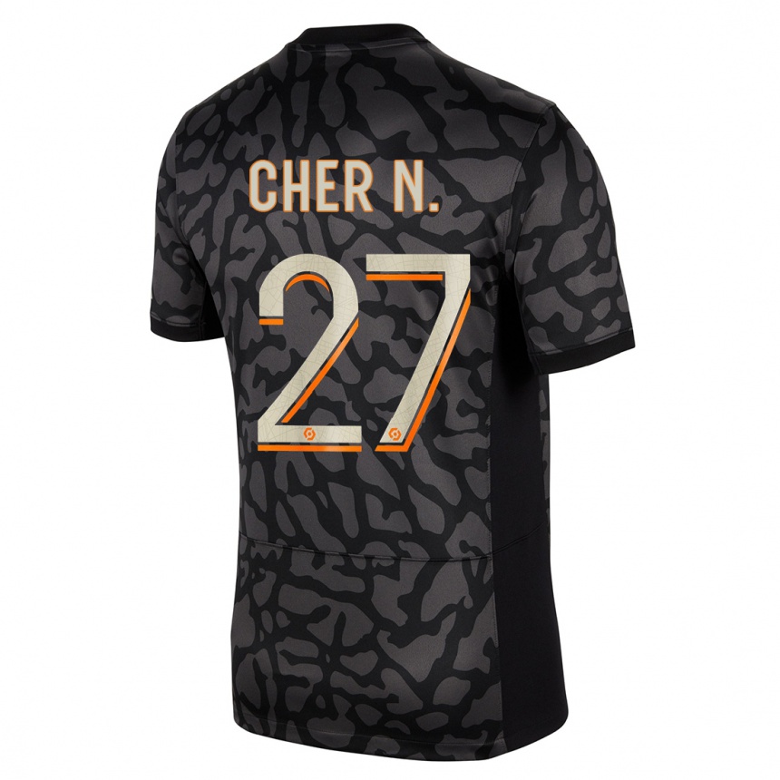 Niño Fútbol Camiseta Cher Ndour #27 Negro Equipación Tercera 2023/24 Perú