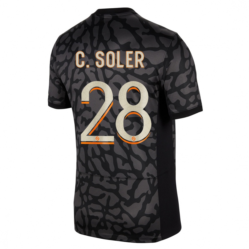 Niño Fútbol Camiseta Carlos Soler #28 Negro Equipación Tercera 2023/24 Perú