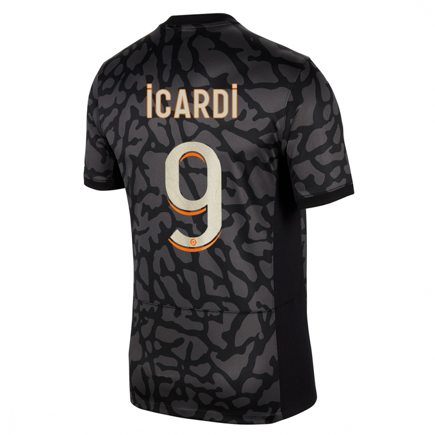 Niño Fútbol Camiseta Mauro Icardi #9 Negro Equipación Tercera 2023/24 Perú