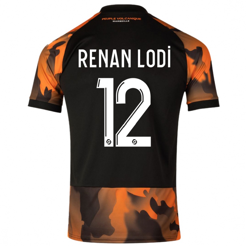 Niño Fútbol Camiseta Renan Lodi #12 Negro Naranja Equipación Tercera 2023/24 Perú