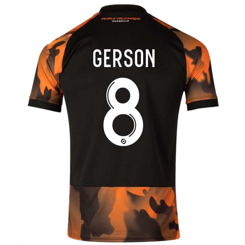 Niño Fútbol Camiseta Gerson #8 Negro Naranja Equipación Tercera 2023/24 Perú