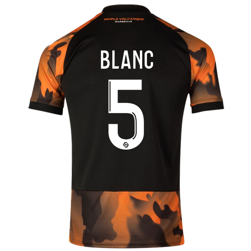 Niño Fútbol Camiseta Amandine Blanc #5 Negro Naranja Equipación Tercera 2023/24 Perú