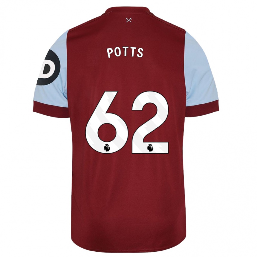 Hombre Fútbol Camiseta Freddie Potts #62 Granate 1ª Equipación 2023/24 Perú