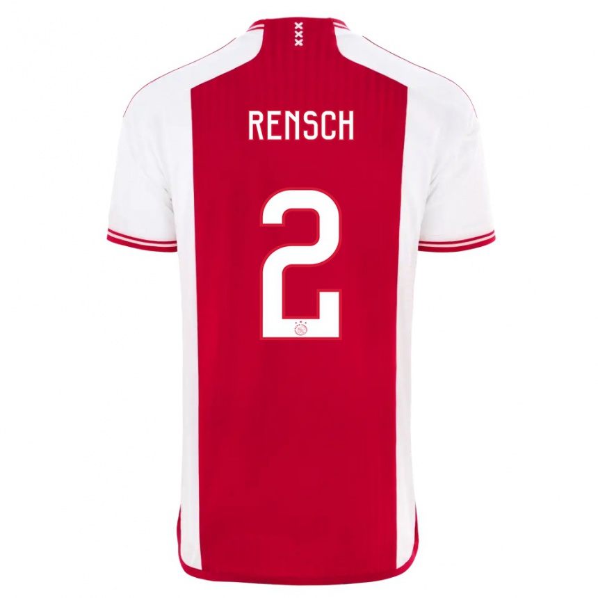 Hombre Fútbol Camiseta Devyne Rensch #2 Rojo Blanco 1ª Equipación 2023/24 Perú