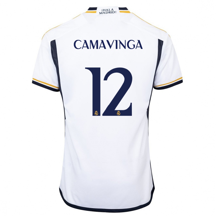 Hombre Fútbol Camiseta Eduardo Camavinga #12 Blanco 1ª Equipación 2023/24 Perú