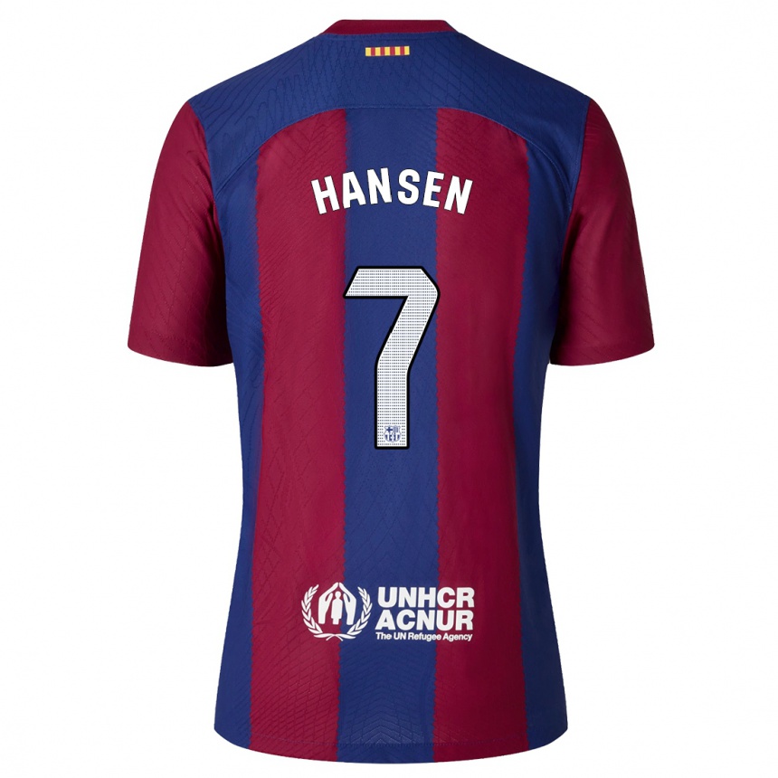 Hombre Fútbol Camiseta Caroline Graham Hansen #7 Rojo Azul 1ª Equipación 2023/24 Perú