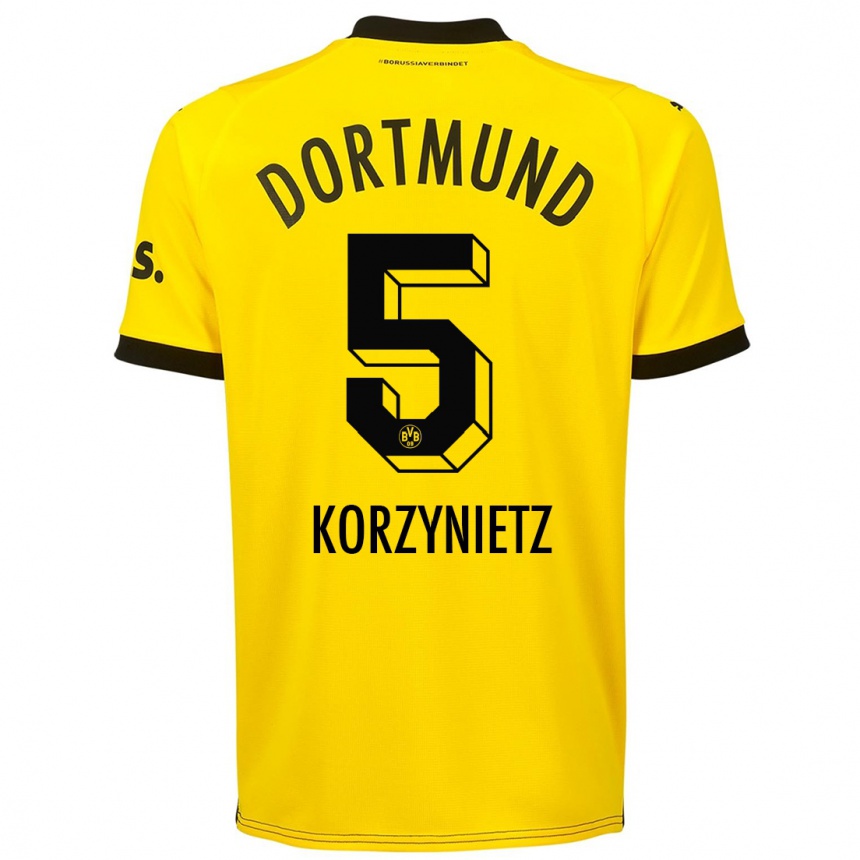 Hombre Fútbol Camiseta Jaden Korzynietz #5 Amarillo 1ª Equipación 2023/24 Perú