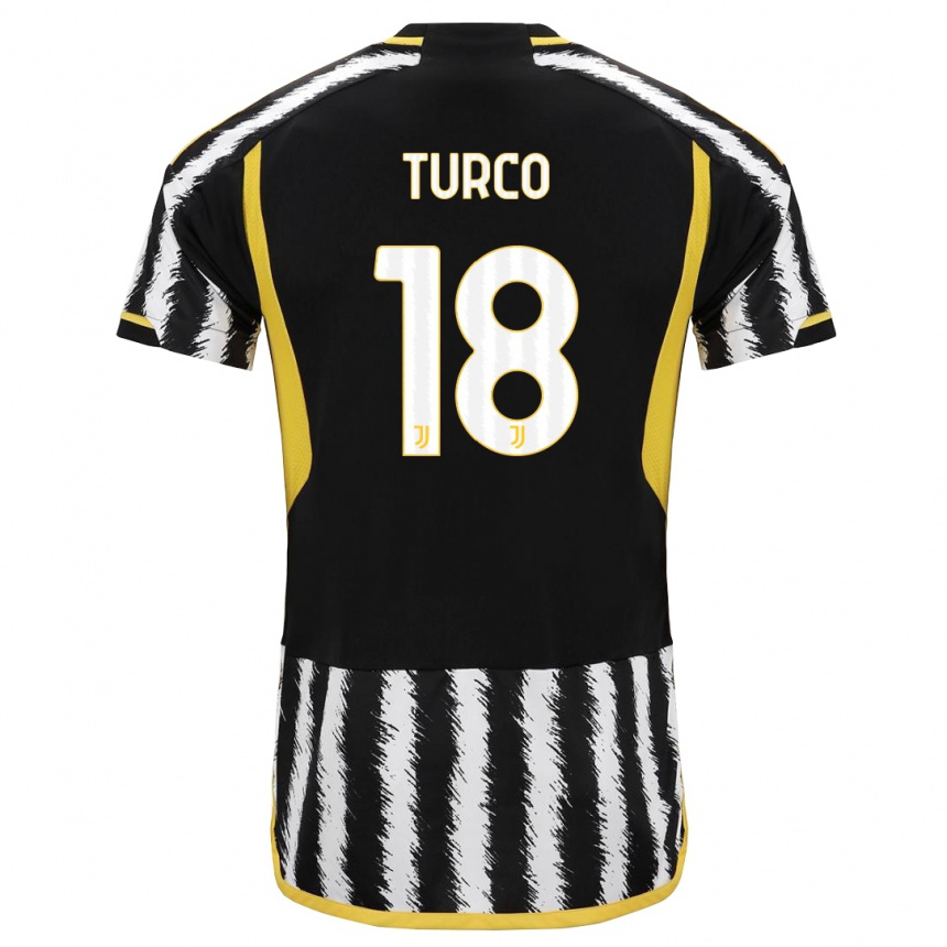 Hombre Fútbol Camiseta Nicolo Turco #18 Blanco Negro 1ª Equipación 2023/24 Perú