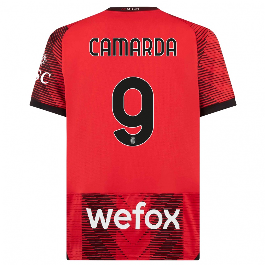 Hombre Fútbol Camiseta Francesco Camarda #9 Negro Rojo 1ª Equipación 2023/24 Perú