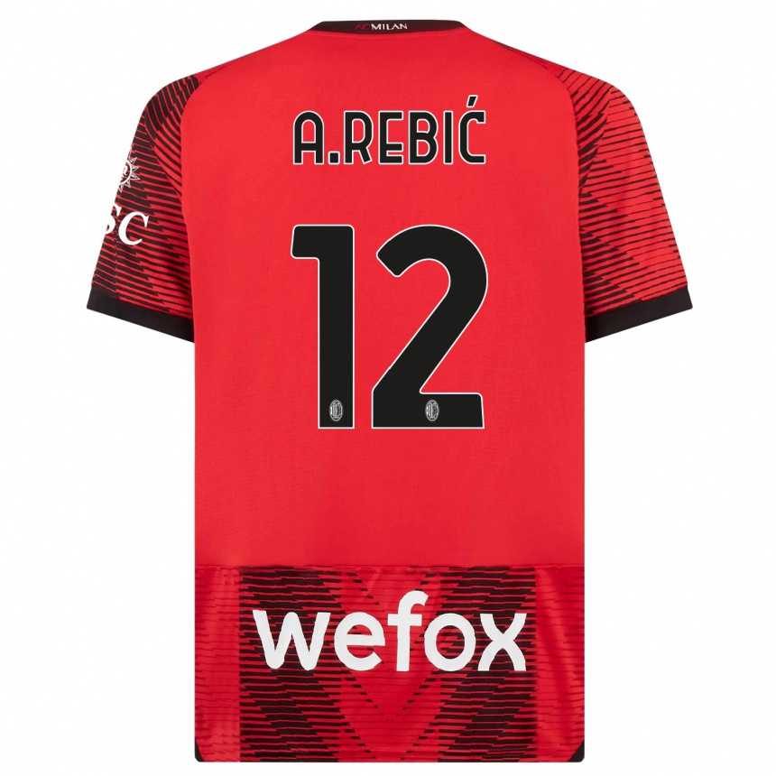 Hombre Fútbol Camiseta Ante Rebic #12 Negro Rojo 1ª Equipación 2023/24 Perú