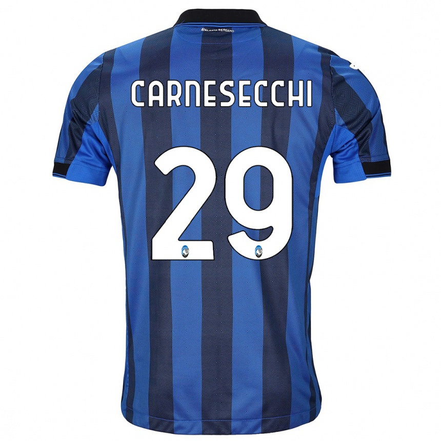 Hombre Fútbol Camiseta Marco Carnesecchi #29 Azul Negro 1ª Equipación 2023/24 Perú