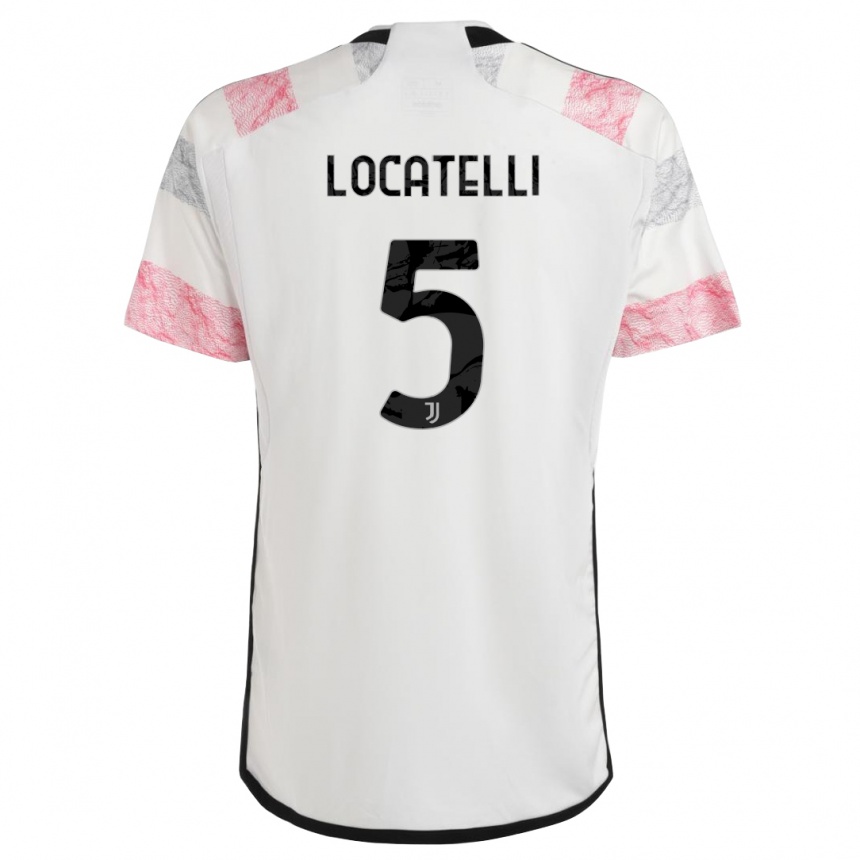 Hombre Fútbol Camiseta Manuel Locatelli #5 Blanco Rosa 2ª Equipación 2023/24 Perú