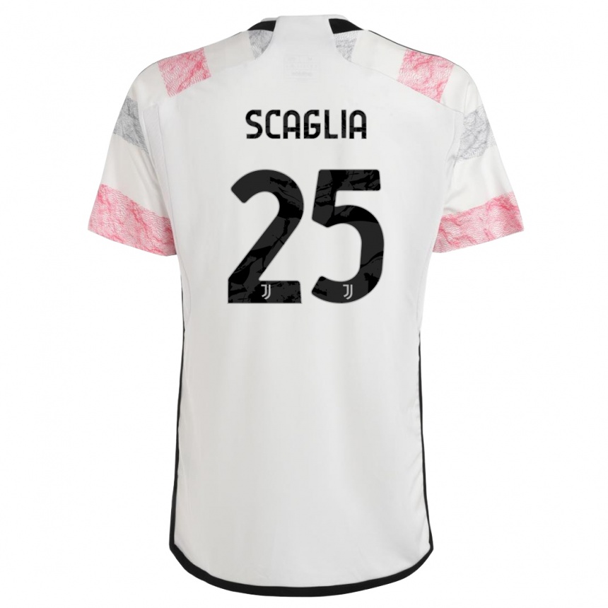 Hombre Fútbol Camiseta Simone Scaglia #25 Blanco Rosa 2ª Equipación 2023/24 Perú