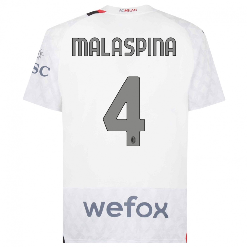 Hombre Fútbol Camiseta Mattia Malaspina #4 Blanco 2ª Equipación 2023/24 Perú