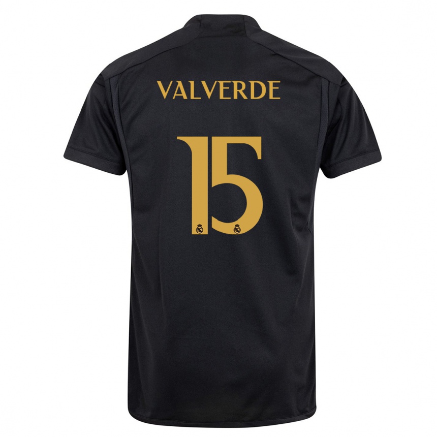 Hombre Fútbol Camiseta Federico Valverde #15 Negro Equipación Tercera 2023/24 Perú