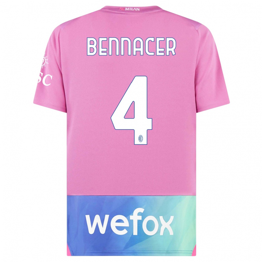 Hombre Fútbol Camiseta Ismael Bennacer #4 Rosado Morado Equipación Tercera 2023/24 Perú