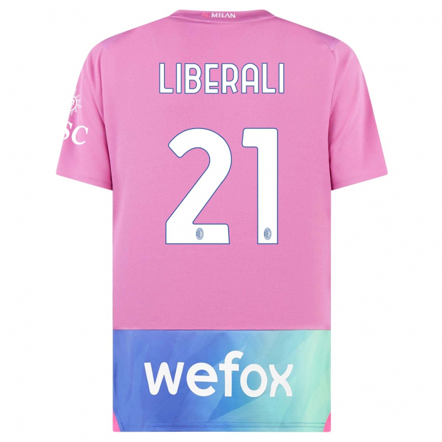 Hombre Fútbol Camiseta Mattia Liberali #21 Rosado Morado Equipación Tercera 2023/24 Perú