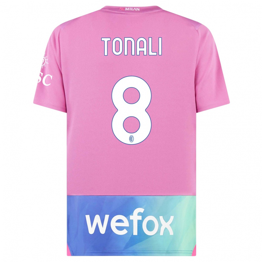 Hombre Fútbol Camiseta Sandro Tonali #8 Rosado Morado Equipación Tercera 2023/24 Perú