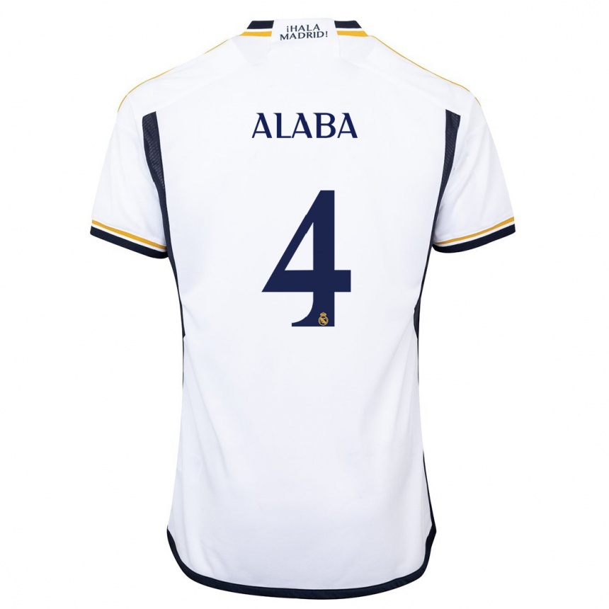 Mujer Fútbol Camiseta David Alaba #4 Blanco 1ª Equipación 2023/24 Perú