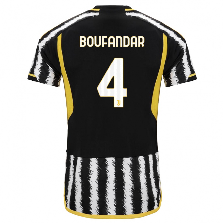 Mujer Fútbol Camiseta Adam Boufandar #4 Blanco Negro 1ª Equipación 2023/24 Perú