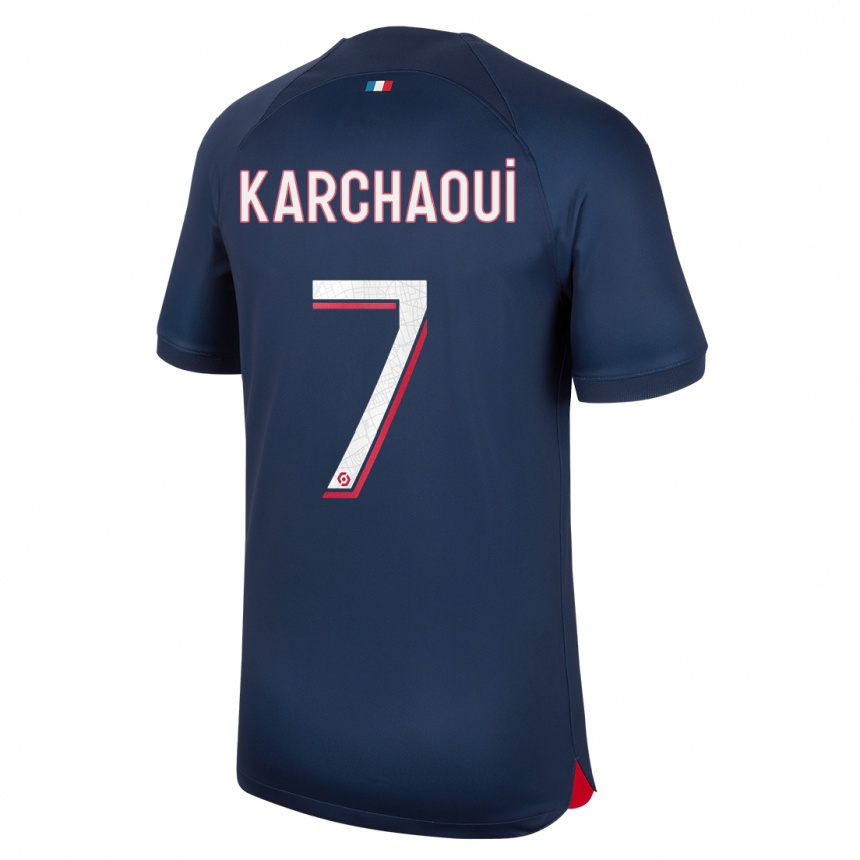 Mujer Fútbol Camiseta Sakina Karchaoui #7 Azul Rojo 1ª Equipación 2023/24 Perú