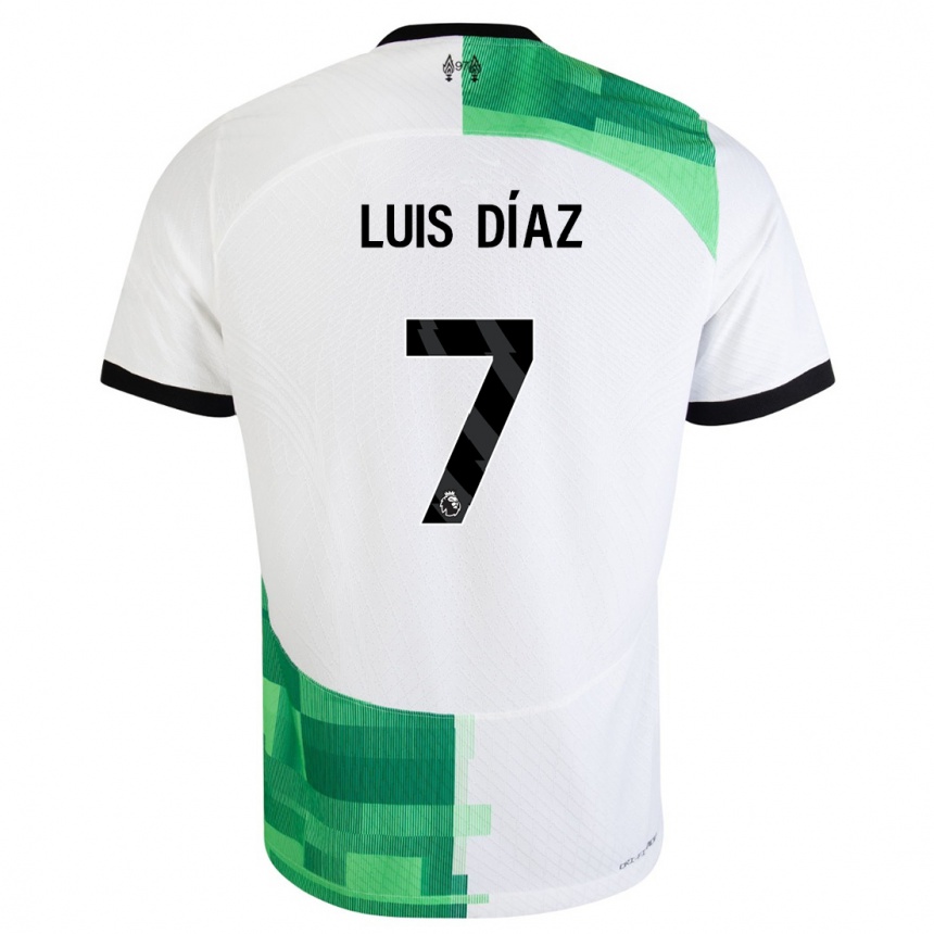 Mujer Fútbol Camiseta Luis Diaz #7 Blanco Verde 2ª Equipación 2023/24 Perú