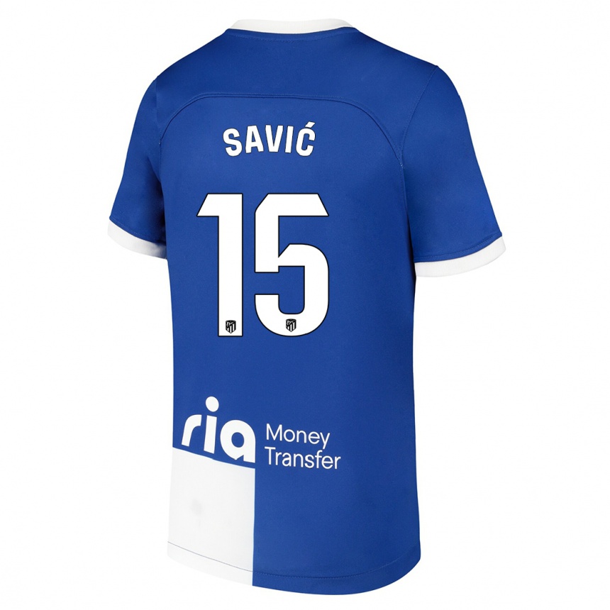 Mujer Fútbol Camiseta Stefan Savic #15 Azul Blanco 2ª Equipación 2023/24 Perú