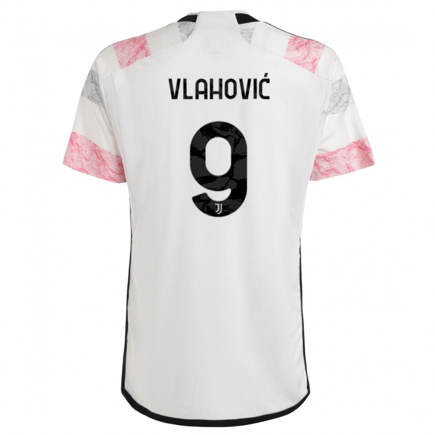 Mujer Fútbol Camiseta Dusan Vlahovic #9 Blanco Rosa 2ª Equipación 2023/24 Perú