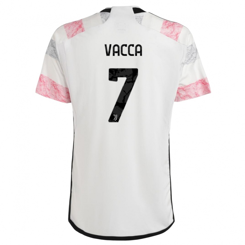 Mujer Fútbol Camiseta Alessio Vacca #7 Blanco Rosa 2ª Equipación 2023/24 Perú