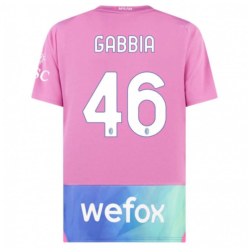 Mujer Fútbol Camiseta Matteo Gabbia #46 Rosado Morado Equipación Tercera 2023/24 Perú