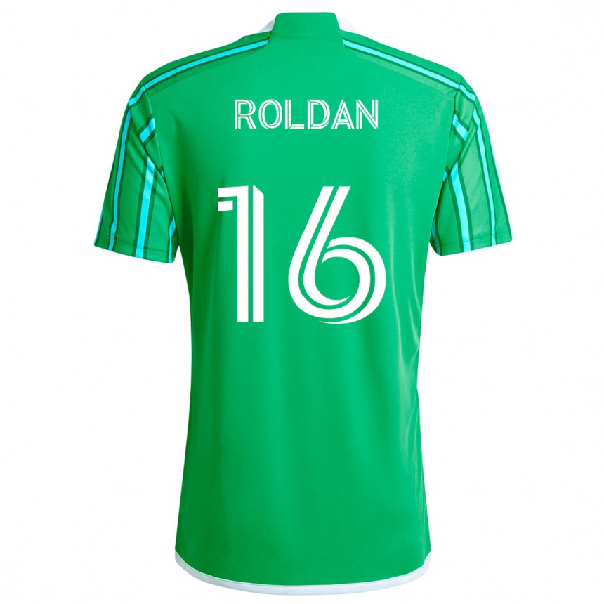 Niño Fútbol Camiseta Álex Roldán #16 Verde Blanco 1ª Equipación 2024/25 Perú