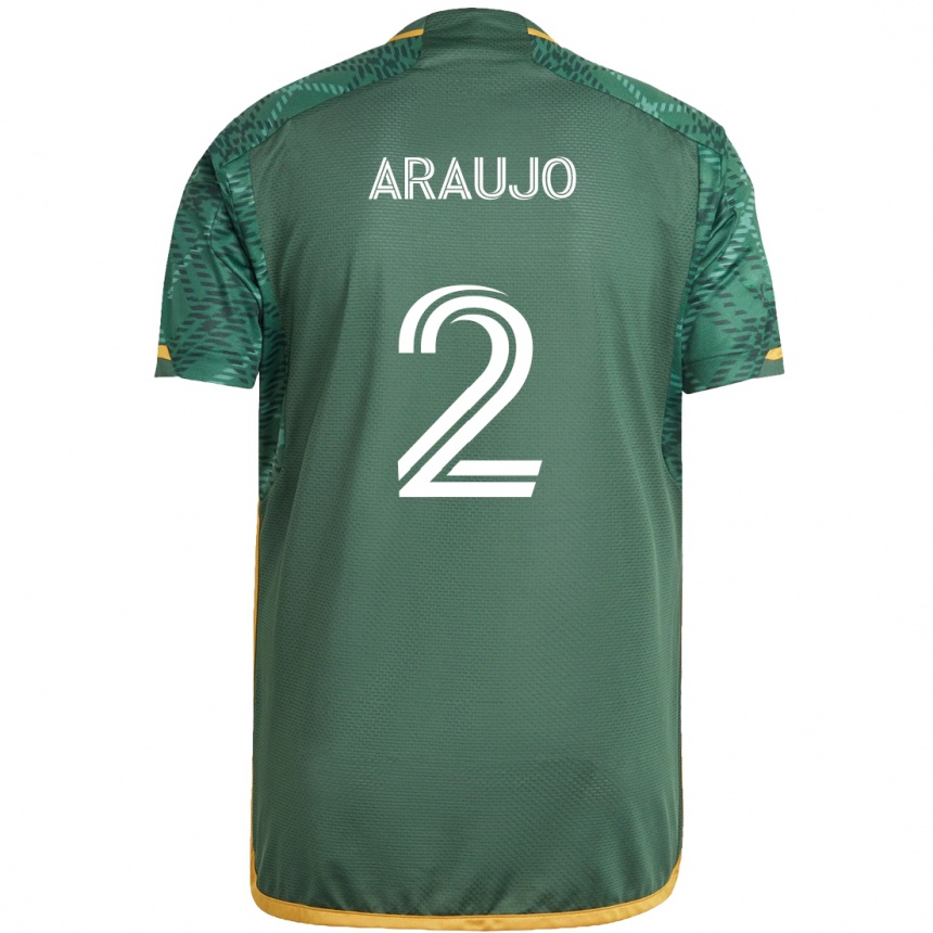 Niño Fútbol Camiseta Miguel Araujo #2 Verde Naranja 1ª Equipación 2024/25 Perú