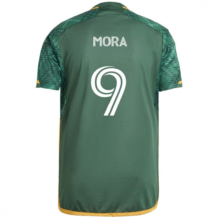 Niño Fútbol Camiseta Felipe Mora #9 Verde Naranja 1ª Equipación 2024/25 Perú