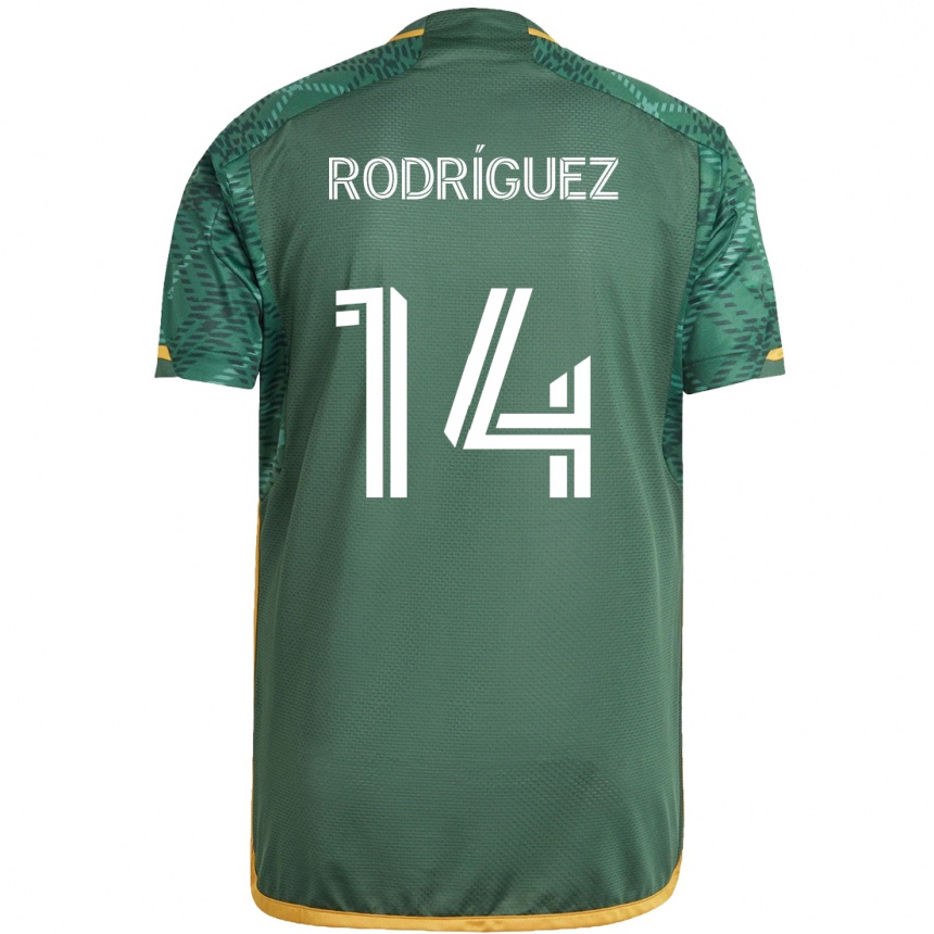 Niño Fútbol Camiseta Jonathan Rodríguez #14 Verde Naranja 1ª Equipación 2024/25 Perú