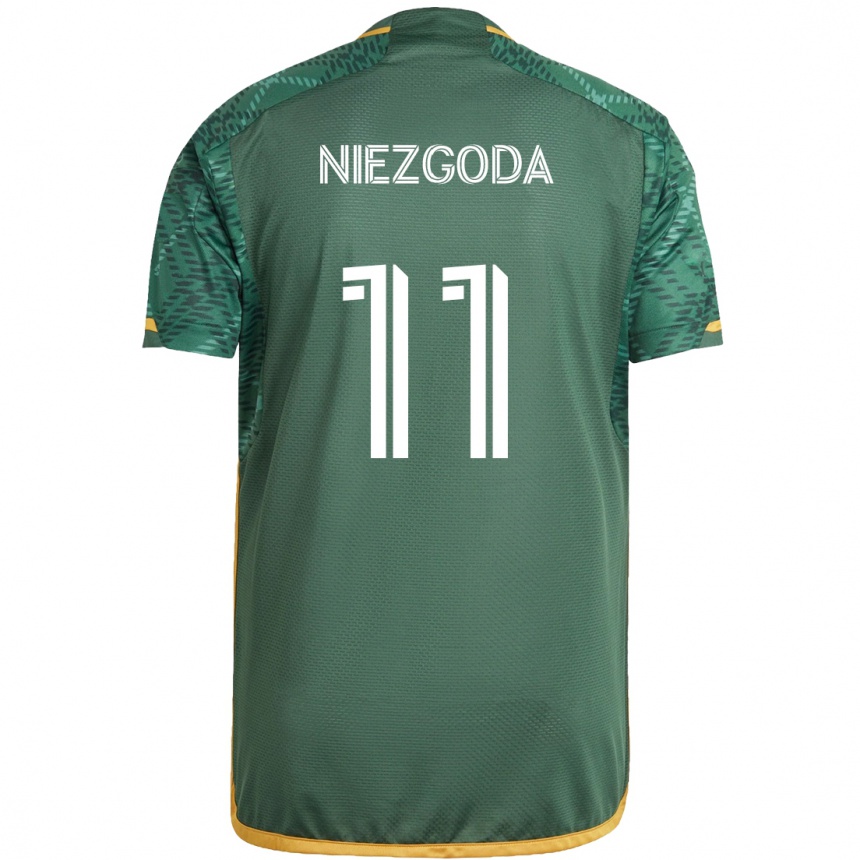 Niño Fútbol Camiseta Jaroslaw Niezgoda #11 Verde Naranja 1ª Equipación 2024/25 Perú