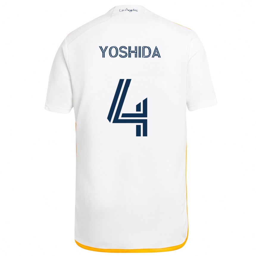 Niño Fútbol Camiseta Maya Yoshida #4 Blanco Amarillo 1ª Equipación 2024/25 Perú