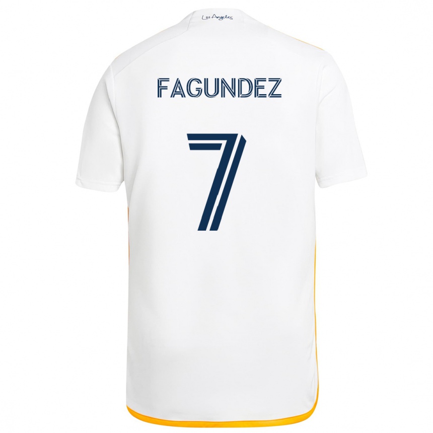 Niño Fútbol Camiseta Diego Fagúndez #7 Blanco Amarillo 1ª Equipación 2024/25 Perú