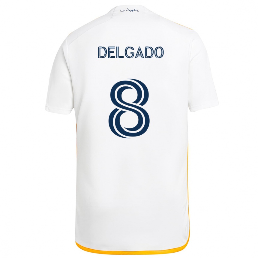 Niño Fútbol Camiseta Mark Delgado #8 Blanco Amarillo 1ª Equipación 2024/25 Perú