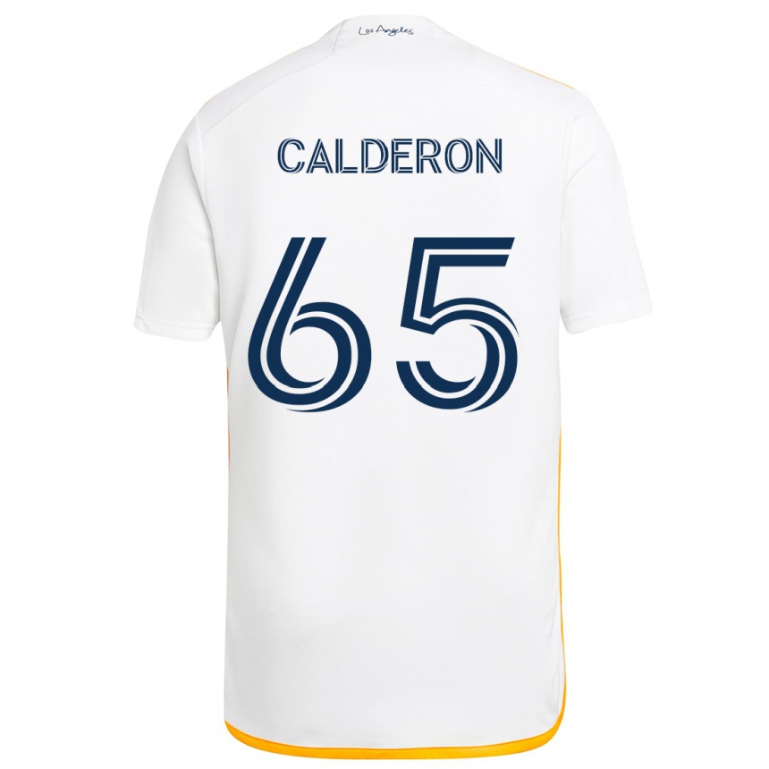 Niño Fútbol Camiseta Juan Calderón #65 Blanco Amarillo 1ª Equipación 2024/25 Perú