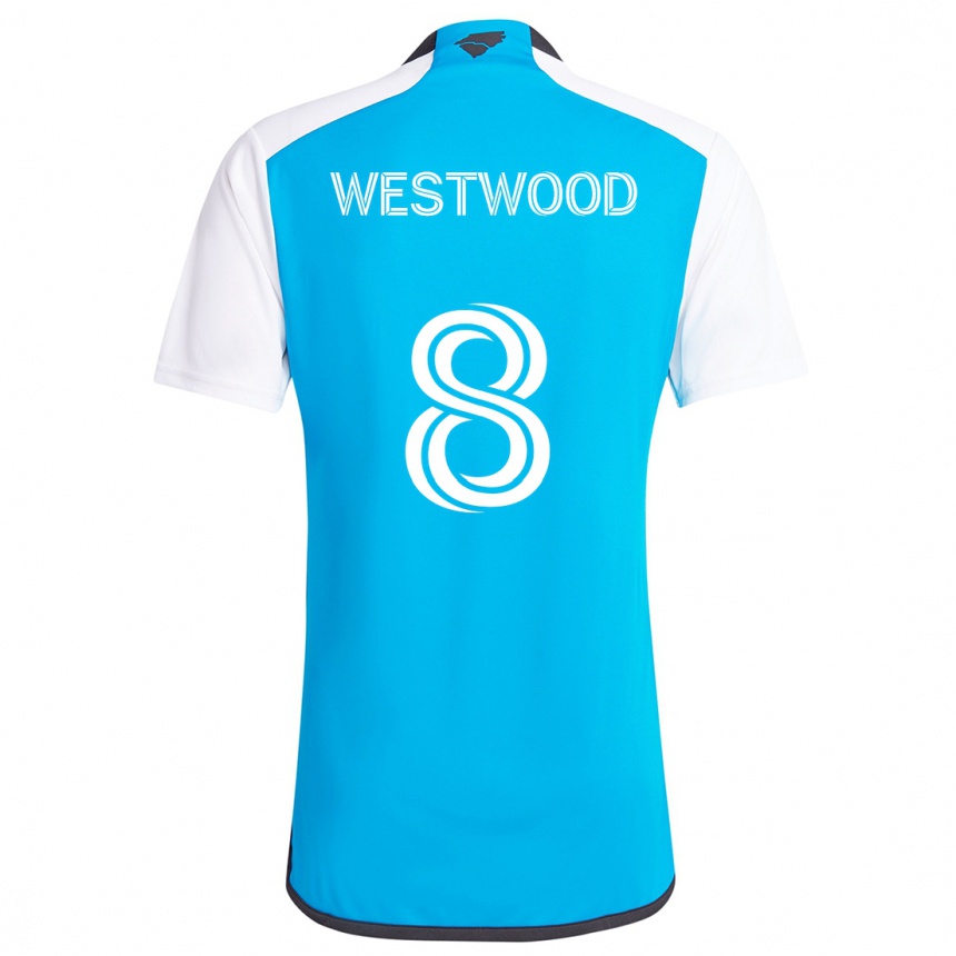 Niño Fútbol Camiseta Ashley Westwood #8 Azul Blanco 1ª Equipación 2024/25 Perú