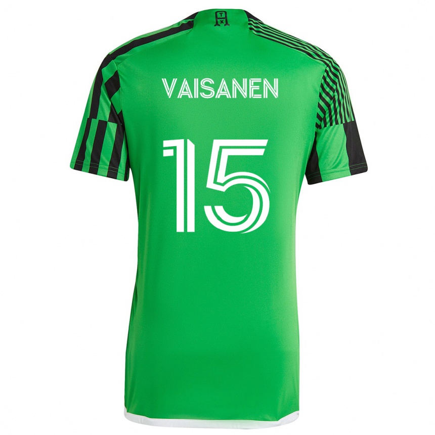 Niño Fútbol Camiseta Leo Väisänen #15 Verde Negro 1ª Equipación 2024/25 Perú