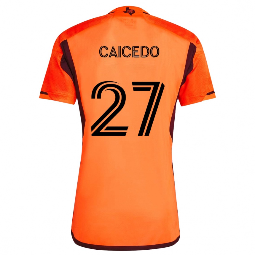 Niño Fútbol Camiseta Luis Caicedo #27 Naranja Negro 1ª Equipación 2024/25 Perú