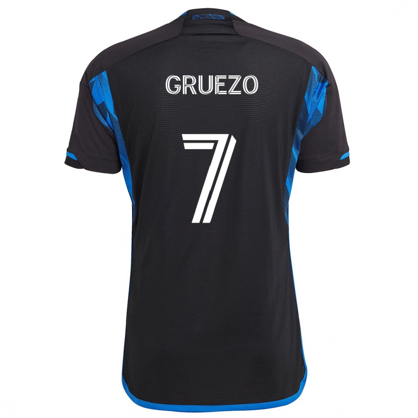 Niño Fútbol Camiseta Carlos Gruezo #7 Azul Negro 1ª Equipación 2024/25 Perú