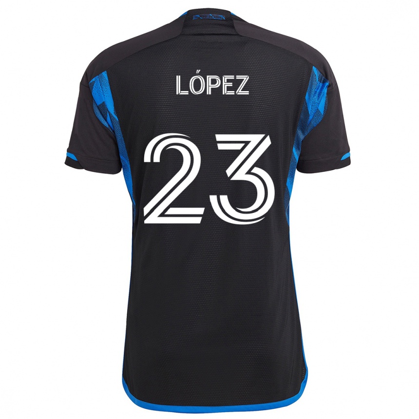 Niño Fútbol Camiseta Hernán López #23 Azul Negro 1ª Equipación 2024/25 Perú