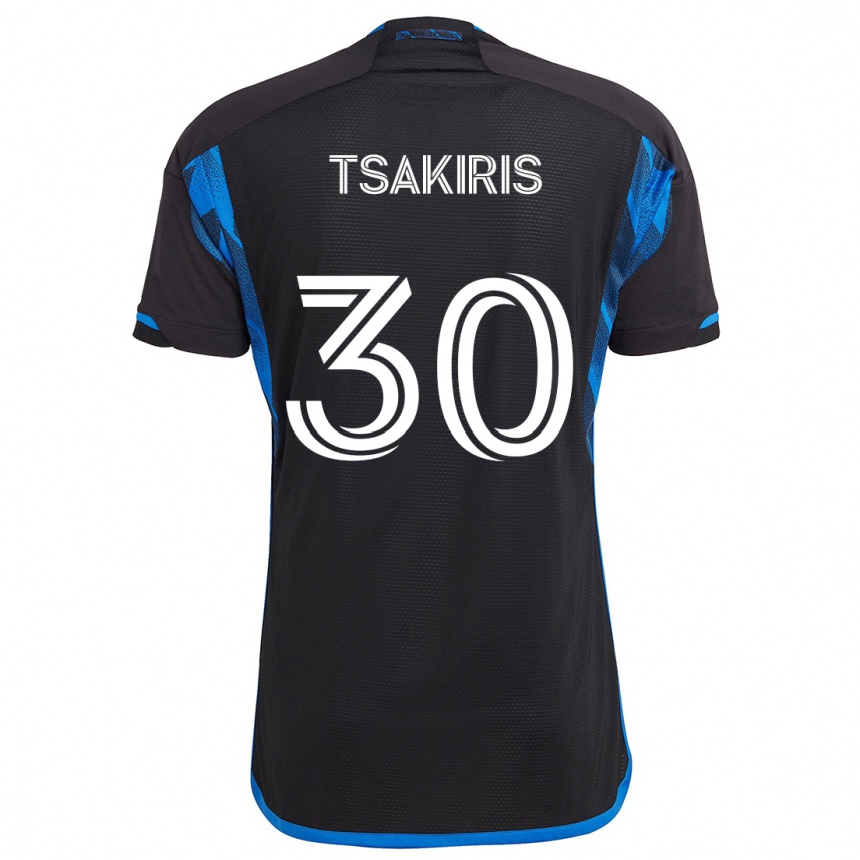 Niño Fútbol Camiseta Niko Tsakiris #30 Azul Negro 1ª Equipación 2024/25 Perú