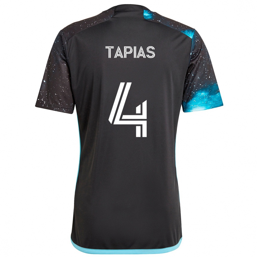 Niño Fútbol Camiseta Miguel Tapias #4 Azul Negro 1ª Equipación 2024/25 Perú