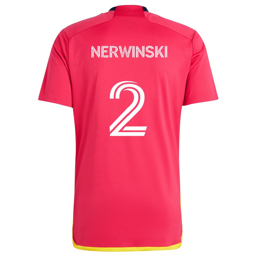 Niño Fútbol Camiseta Jake Nerwinski #2 Rojo Azul 1ª Equipación 2024/25 Perú