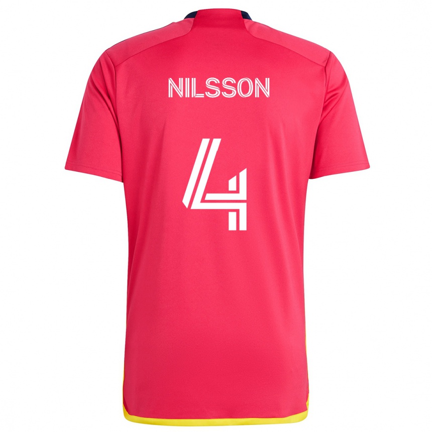 Niño Fútbol Camiseta Joakim Nilsson #4 Rojo Azul 1ª Equipación 2024/25 Perú